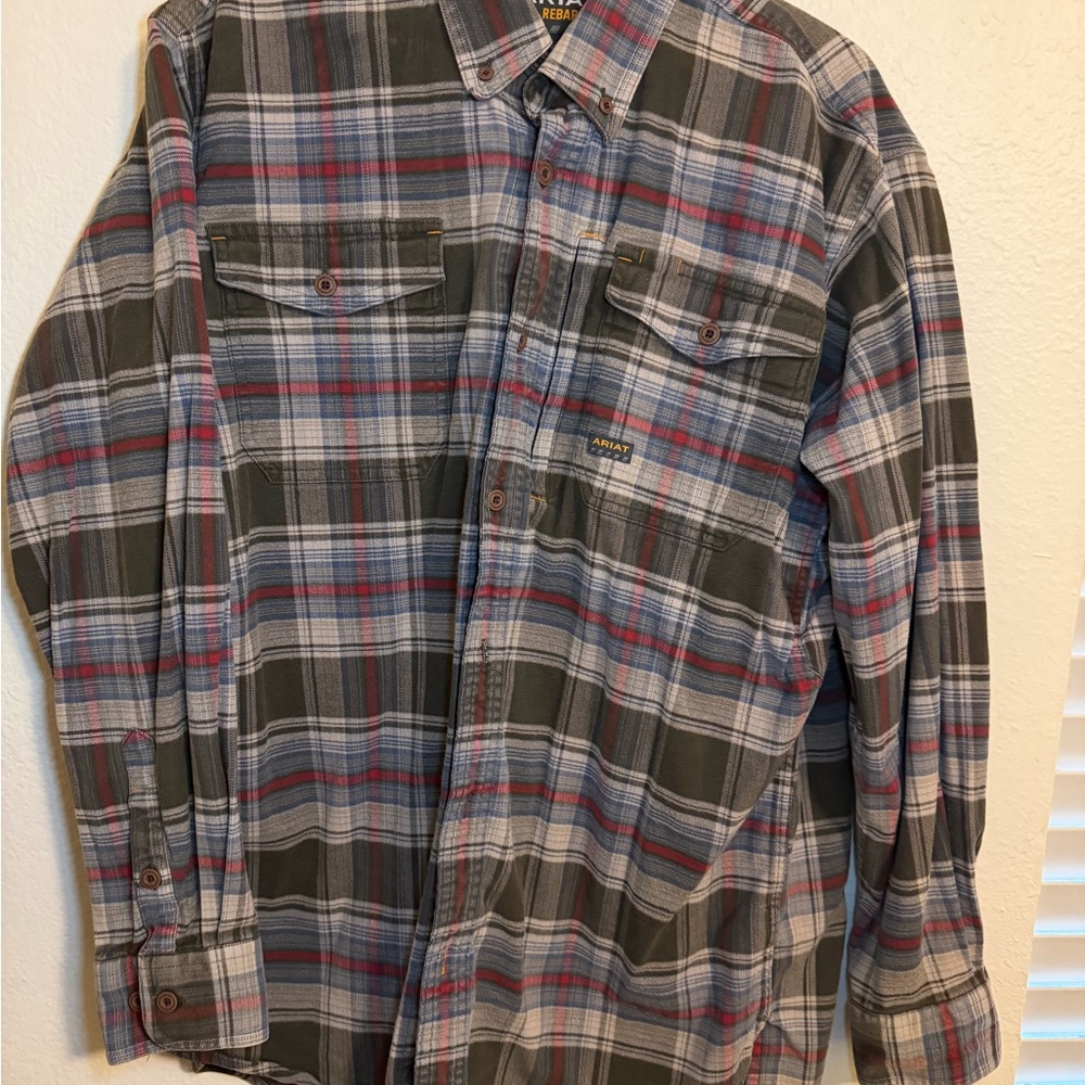 Ariat Men's Casual Plaid Shirt - Gray and Red